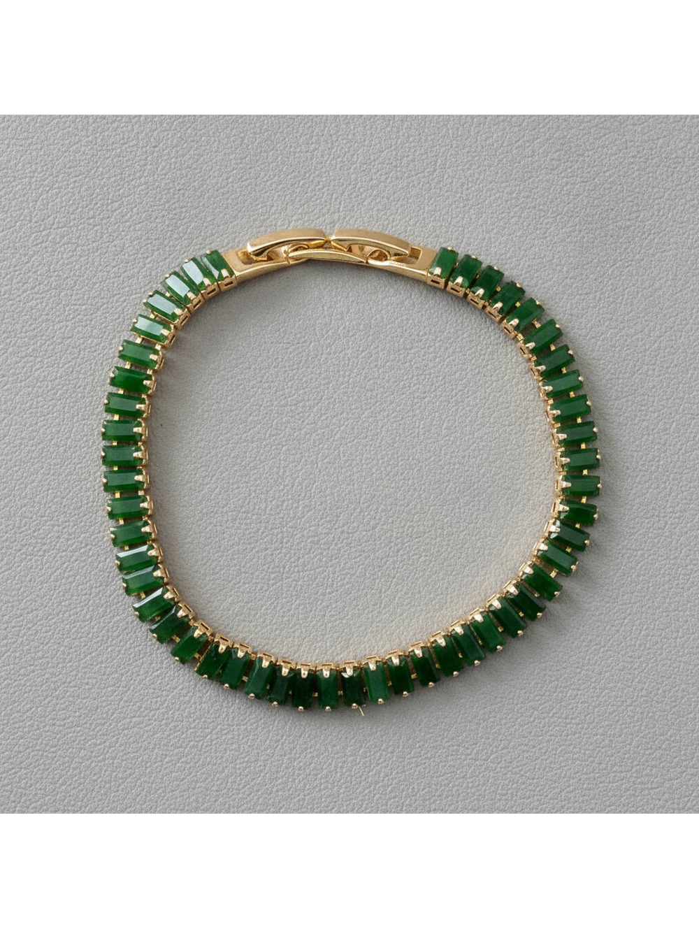 candy+clover Emerald Green Crystal Baguette Gold Tone Bracelet